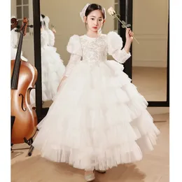 2024 White Flower Girl Dresses For Wedding Spaghetti Spets Floral Applicies Tiered kjolar Girls Pageant Dress Ball Gown Tutu Kids Birthday Bridesmaids Formell klänning