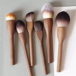 1Pcs European Vintage Wood Handle Makeup Brush High Quality Walnut Loose Powder Blush Foundation Contour Brush Super Soft 240320