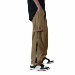 New Men Cott Cargo Pants 캐주얼 랜턴 바지 스웨트 팬츠 부부 Fi Wide Leg Joggers 단색 큰 헐렁한 바지 C6BV#