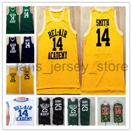 Uomo economico 14 WILL SMITH 25 Carlton Banks FRESH PRINCE OF BEL-AIR Film BASKET JERSEY cucita nero bianco verde giallo ordine misto