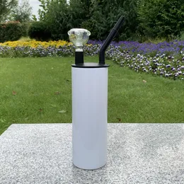 20 onças sub 15 onças de cachimbo de cachimbo de água em branco Sublimação branca Tumbler magro com fumar tampa de aço inoxidável de café reto xícara de café isolada de vácuo limitação de garrafa