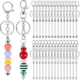 Chaveiros Beadable Keychain Bares Metal Bead Beads DIY Removível em Branco para 30pcs