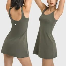 LU-652 Kvinnor Yoga Tennis Gym Fiess Pleated Golf Clothing Female Outdoor Leisure Sports Elastic With Chest Pad kjol