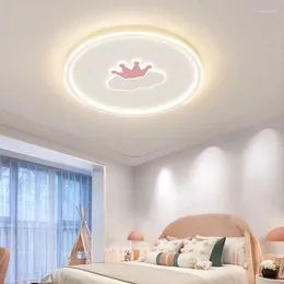 천장 조명 보육원 구름 조명 아이 방 베이비 소녀 침실 광택 LED 램프 핑크 장식 만화 공주 크라운 샹들리에