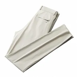 Browon Brand Men Pants Summer New BusinFiストレートカジュアルパンツミッドライト弾性ゆるい氷シルク通気性薄いパンツh0mq＃