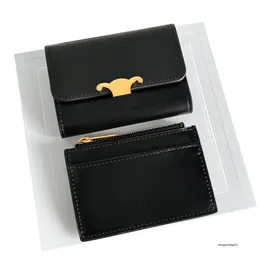 Triomphes Trifold Black Leather Zero Designers clássicos Bolsa de crédito Classic Card