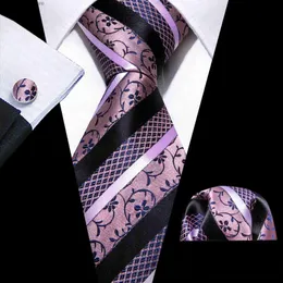 Halsband Necksbanden Fashion Purple Silk Stripe Ties For Men Exquisite Woven Floral Neck Tie Cufflinks Pocket Square Set Party Wedding Barry.Wang Y240325
