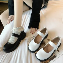 Stövlar 2021 Spring Woman Flats Mary Janes Shoes Platform Lolita Shoes Girl Shoes White Low Heel Casual Leather Zapatos Mujer 8933n