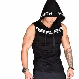 Muscle Fitn Guys Gym Roupas Mens Musculação Com Capuz Regata Homens Cott Sleevel T Shirt Running Vest Workout Sportswear 75qM #