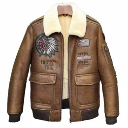 mens inverno shearling pelle di pecora outwear giacca B6 bomber volo cappotto capo patch uomo giacca da aviatore giacca pilota mens cappotto di pelliccia H3rB #