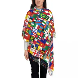 Sarongs Womens Big 60 Face World Flags Womens Winter and Autumn Soft Tassel Shawl Packaging Distics International 240325