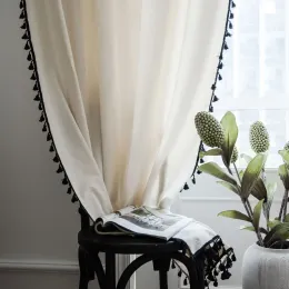 Zasłony Solidny kolor bręgowe Zasłony półtasowe bawełniana mieszanka wiejska boho w stylu okna zasłony semisheeer zasłony do salonu sypialnia