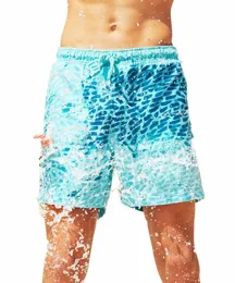 Mudança mágica cor praia shorts verão homens troncos de natação maiô secagem rápida calções de banho 30tp #