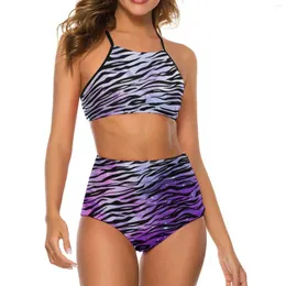 Women's Swimwear Tiger Print Bikini Swimsuit Sexy Black And Purple High Waist Set Women Two Piece Swimsuits Fitness Biquinis