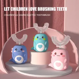 Heads Kids Ushaped Electric Toothbrush Food Grade Silicone Sonic Electric Toothbrush Waterproof 360° USB Rechargeable Tooth Cleaner