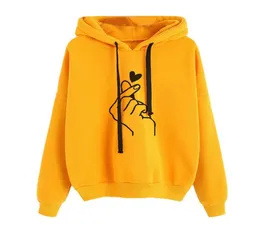 HARAJUKU Women039s Sweatshirt och Hoody Ladies Oversize K Pop Yellow Pink Love Heart Finger Hood Casual Hoodies for Women Girls4526692