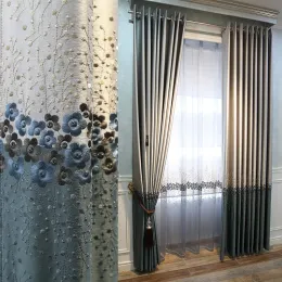 Curtains Highend light luxury embroidery imitation light splicing blackout decorative tulle Curtains for Living dining room bedroom