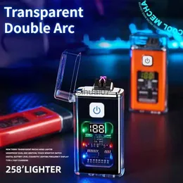 Lighters Stylish USB Rechargeable Electric Lighter Cool Windproof Dual ARC Plasma Lighters for Men Outdoor Camping Gadgets Fire Starter 240325