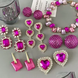 Fascino Aensoa Vintage rosa intarsiato zircone nappa orecchino per le donne esagerato Fl neo cristallo cuore fiore 231208 Drop Delivery Jewelr Dhsop