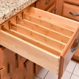 Lådor 4st Bamboo Drawer Divider Kitchen Organizer Justerbar utbyggbar bricklagringskort