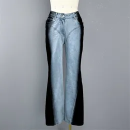 Luxus-Jeans in Kontrastfarbe, Denim-Hosen, Designer-Jeanshose aus Leder mit Rückseite, Patchwork, modische, lässige Alltagsjeans