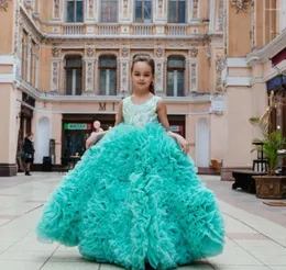 Abiti da ragazza Splendido abito a fiori di menta o collo Abito da ballo di spettacolo di spettacolo Principessa Prima comunione Taglia per bambini 1-14T