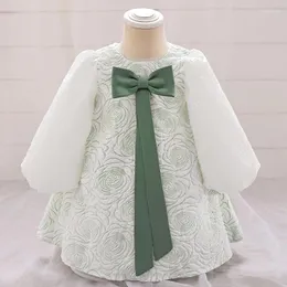 Flickaklänningar formell långärmad 1: a födelsedagsklänning för babykläder dop båge prinsessa flickor fest bröllop klänning 0-2 år
