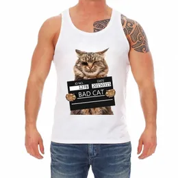 new fi super cute Cool Punk Cat tank top Bad cat in the police pris funny design Men clothing j98k#