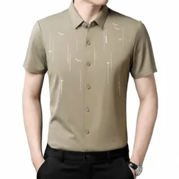 Summer Fi New Ice Silk T-shirt krótki rękaw Solidny kołnierz w paski Busin Letter Butt Casual Tops H314#