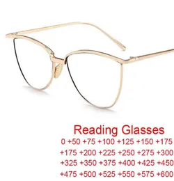 Okulary przeciwsłoneczne Unikalne okulary Presbyopia powiększenie 0 60 Diopter Vintage Marka Projekt anty niebieskiego lekkiego czytania Metal Cat E9346923