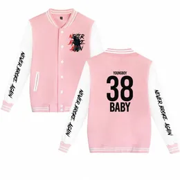 rap YoungBoy nunca quebrou novamente uniforme de beisebol jaqueta de lã mulheres homens streetwear hip hop manga lg rosa moletom com capuz n3rm #