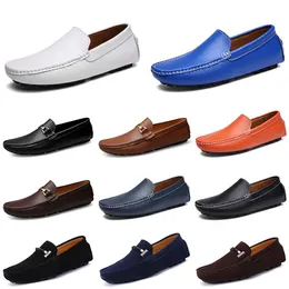 Designer Leather Doudou Mens Casual Driving Shoes Breathable Soft Sole Light Tan Black Navy White Blue Silver Yellow Grey Men's Flats Footwear All-match Lazy Shoe B075