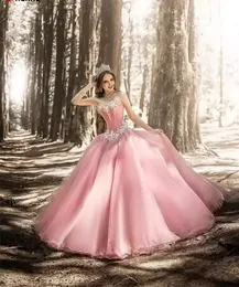 De vestidos 15 pembe prenses quinceanera elbiseler kristal boncuklu tatlım 16 elbise abiti da cerimonia balo elbiseleri