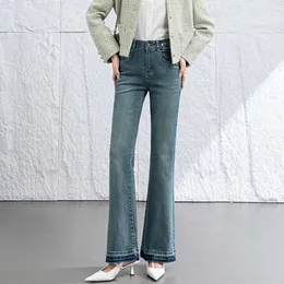 Xin Ge Blue Micro La Jeans Womens Spring High Waist Elastic Large Size Slim and Fat MM Pear Shaped Horse Hoof Pants