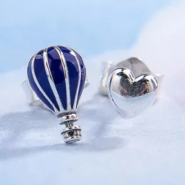 Ohrstecker Original Luftballon und Herz mit blauer Emaille Ohrring für Frauen 925 Sterling Silber Party Geschenk Europa Schmuck