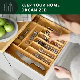 Drawers 9 Slot Bamboo Kitchen Drawer Silverware Organizer Utensil Holder Cutlery Tray with Grooved Drawer Dividers for Flatware Utensil