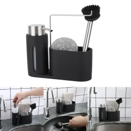 Dispenser Kit di pulizia per cucina premium Dispenser di sapone Detersivo Spazzola a sfera in acciaio Portaoggetti per organizer Set per lavandino Bagno