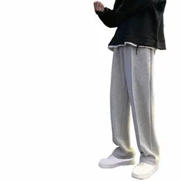 Homens Sweatpants Reta Cintura Elástica Cor Sólida Cordão Solto Jogo Top Virilha Profunda Perna Larga Confortável Homens Calças Homens Coágulo G8C9 #