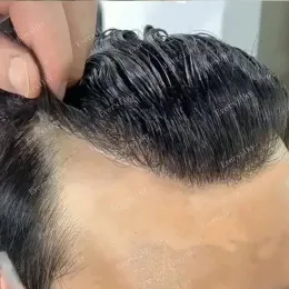 Toupees toupees super durevoli uomini sottili sottili marrone grigio nero 1b40 1b80 capelli umani cavela naturale pelle piena per la protesi capillari