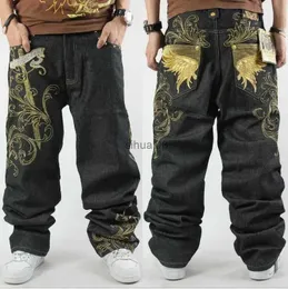 Jeans masculinos saco de patinação solto bordado rap hip hop jeans calças jeans calças l2403