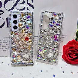 Piękne glitter telefonów Galaxy Z Fold5 Fold4 Fold3 Torebka Wysokiej jakości luksusowy Bling Rhinestone Diamond Samsung Fold 3 4 5 6 7 8 Case