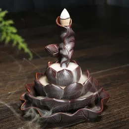 Burners Lotus Flower Burner Lotus Pond Backflow Incense Cones Burner Creative Home Decor Incense Holder Censer