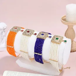 Goldfarbene Braut-Perlenhalskette mit Kristallperlen, handgewebte marokkanische Kaftan-Hochzeitskleid-Halskette, Schmuck, Geschenk240312