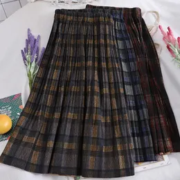 Skirts 2024 Autumn Winter Women Wram Thicken Woolen Skirt Casual Elastic High Waist Plaid Female Long Big Swing AB2028