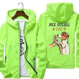 Giacca da uomo Jack Russell Terrier Papà Cute Dog Plus Size Giacca a vento sottile Pelle con cerniera Pilot Cappotto con cappuccio Ciclismo Parka Vestire I41G #