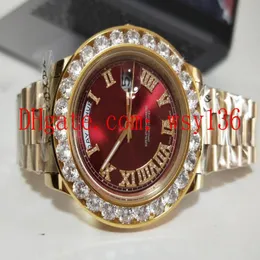 Luxury -Selling Red Dial Mens handledsklocka Dagdatum II 18K Yellow Gold 41mm President 228238 Diamond Men's Casual Watches279f