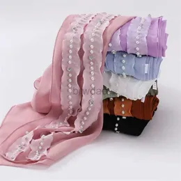Sarongs Luxury Sewn Pearl and Jewelry Chain Bubble Chiffon Instant pannband sjal Högkvalitativ förpackning Beach Buvandas Ramadan Muslim Sjaal 24325