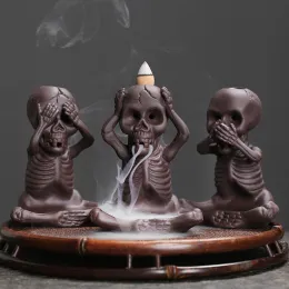 Burners YXY American Skull Backflow Incense Burner Halloween Gift Purple Sand Incense Sticks Holder 2022 Creative Cone Censer Ornaments