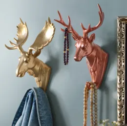 Stickers Nordic creative animal head decorative hook resin deer head wall decoration wall hanging porch key wall hanging hook