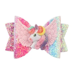 WHT0228 3 colori Unicorn Hairn Bow Clip Child Sequen sirene Accessori per capelli Capina per capello di Natale Barrette inch barrette 12 Girl Pfunq